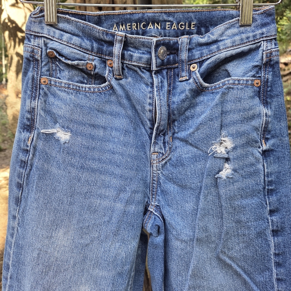 American Eagle Size 00 Super High Rise Baggy‎ Straight Denim Jeans - Picture 3 of 8
